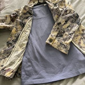 Chico’s lightweight denim feel button jacket and complimentary round neck tee